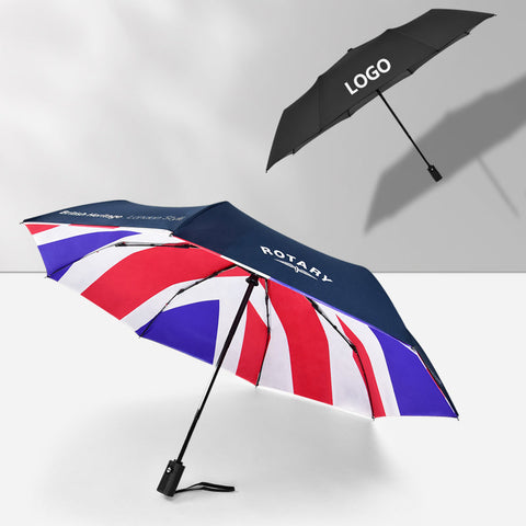 Auto open close designer customize logo print double layer 3 fold windproof promotional fold umbrella