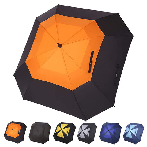 54/62/68 Inch OEM rPET Square-Shaped Golf Umbrella Double Layers Vent Strong Umbrella With Logo Windproof