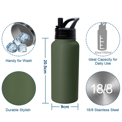 BPA Free Wide Mouth Sport Water Bottle Double Wall Stainless Steel Vacuum Flask Custom Logo with Handle Lid