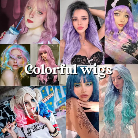 Fashion Women Costume Colored Synthetic Hair Wigs Long Curly Wavy Cosplay Party Wigs