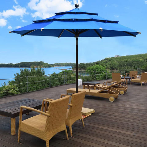 9 FT 3 Tiers Patio Umbrella Outdoor Table With Ventilation Market for Garden Beach Umbrella With Auto Push Button Tilt