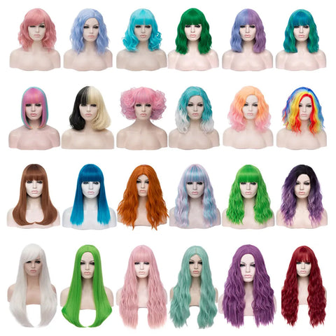 Fashion Women Costume Colored Synthetic Hair Wigs Long Curly Wavy Cosplay Party Wigs