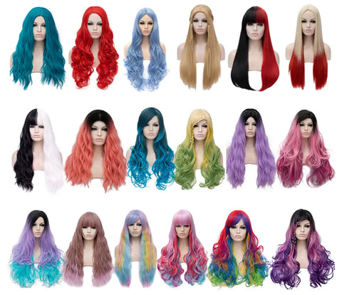 Fashion Women Costume Colored Synthetic Hair Wigs Long Curly Wavy Cosplay Party Wigs