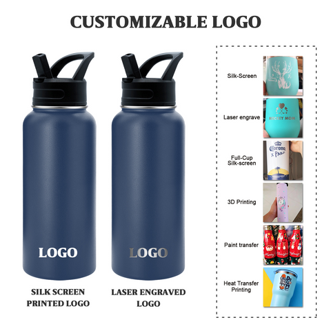 BPA Free Wide Mouth Sport Water Bottle Double Wall Stainless Steel Vacuum Flask Custom Logo with Handle Lid