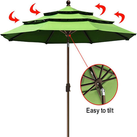 9 FT 3 Tiers Patio Umbrella Outdoor Table With Ventilation Market for Garden Beach Umbrella With Auto Push Button Tilt