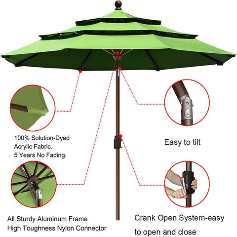 9 FT 3 Tiers Patio Umbrella Outdoor Table With Ventilation Market for Garden Beach Umbrella With Auto Push Button Tilt